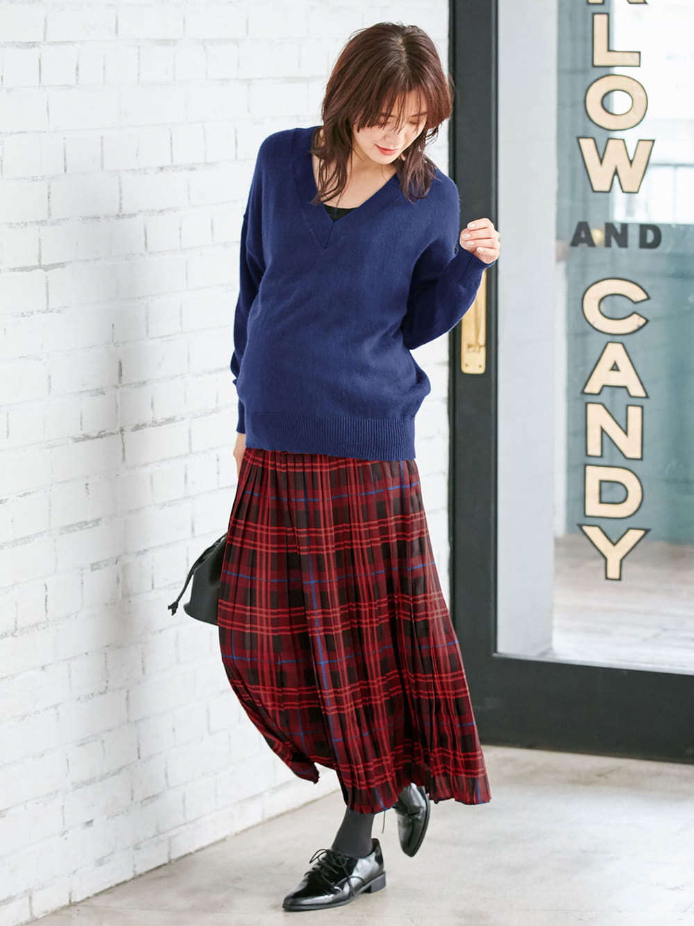 マタニティ スカート|【産前産後対応】チェックプリーツスカート【出産後も長く使える】