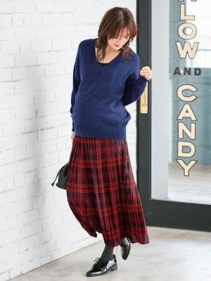 マタニティ スカート|【産前産後対応】チェックプリーツスカート【出産後も長く使える】