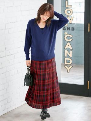 マタニティ スカート|【産前産後対応】チェックプリーツスカート【出産後も長く使える】