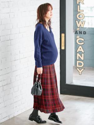 マタニティ スカート|【産前産後対応】チェックプリーツスカート【出産後も長く使える】