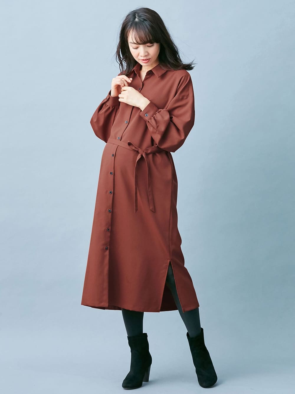 マタニティ ワンピース 産前産後対応 ツイルシャツワンピース マタニティウェア 授乳服通販 エンジェリーベ 公式