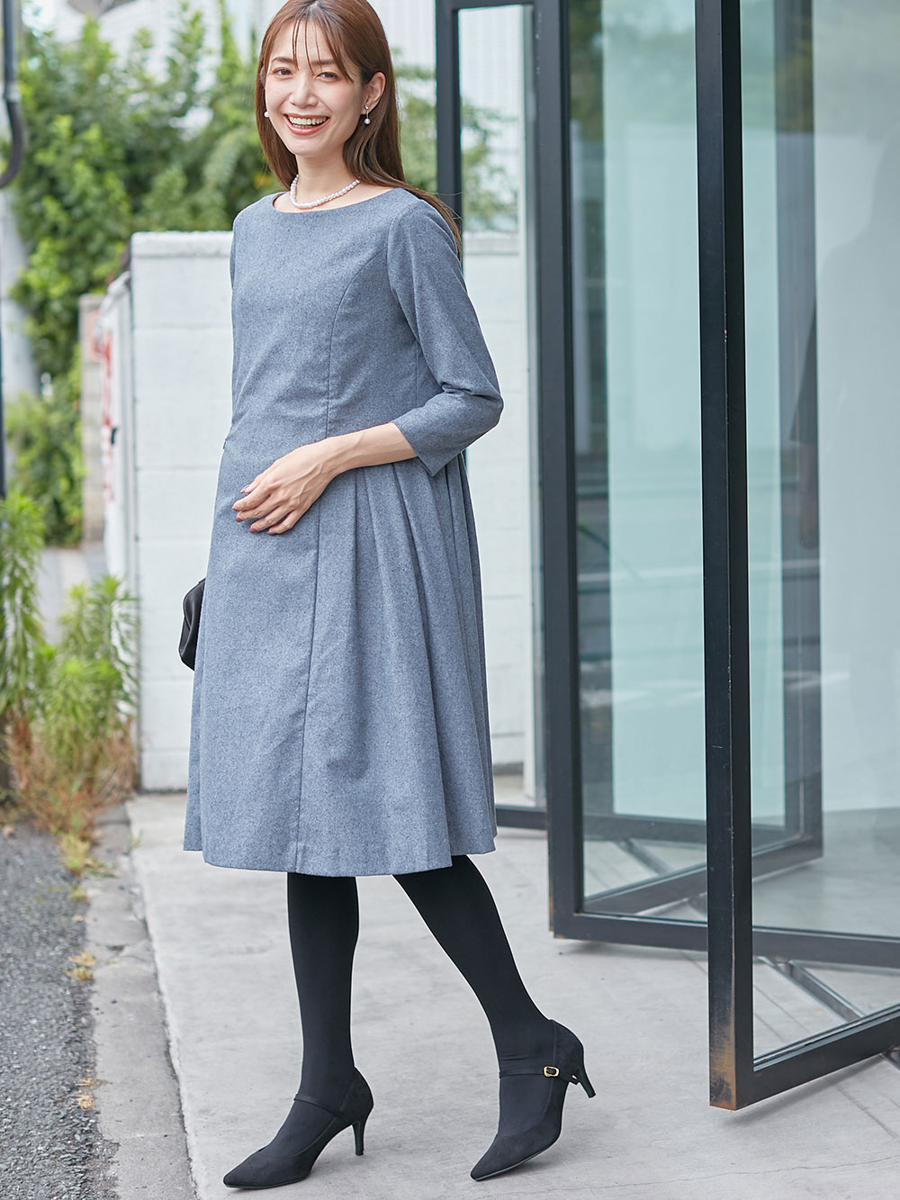 マタニティレッグウェア|犬印本舗 【160D】裏シャギー ウエストらくらくタイツ【出産後も長く使える】|ブラック