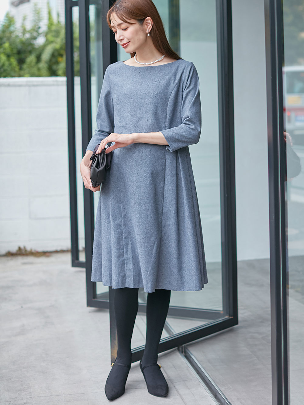 マタニティレッグウェア|犬印本舗 【160D】裏シャギー ウエストらくらくタイツ【出産後も長く使える】|ブラック