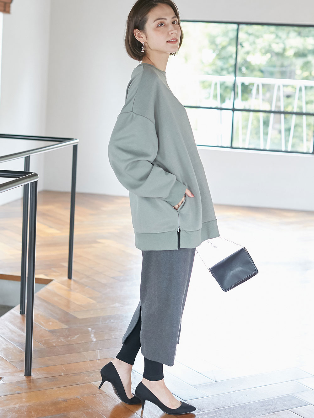 マタニティレッグウェア|犬印本舗 【160D】裏シャギー ウエストらくらくレギンス【出産後も長く使える】|ブラック