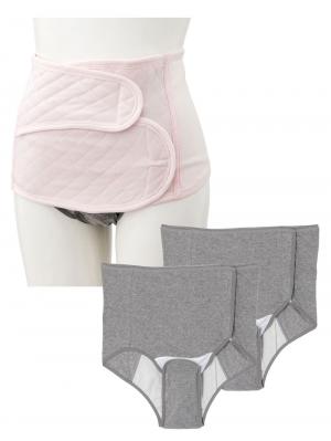 産褥ショーツ|犬印本舗 帝王切開用出産準備3点セット|ピンク×グレー2