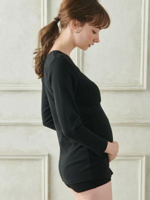 マタニティ 授乳 キャミソール|犬印本舗 授乳インナー（８分袖） オーガニックコットン素材【出産後も長く使える】|ブラック