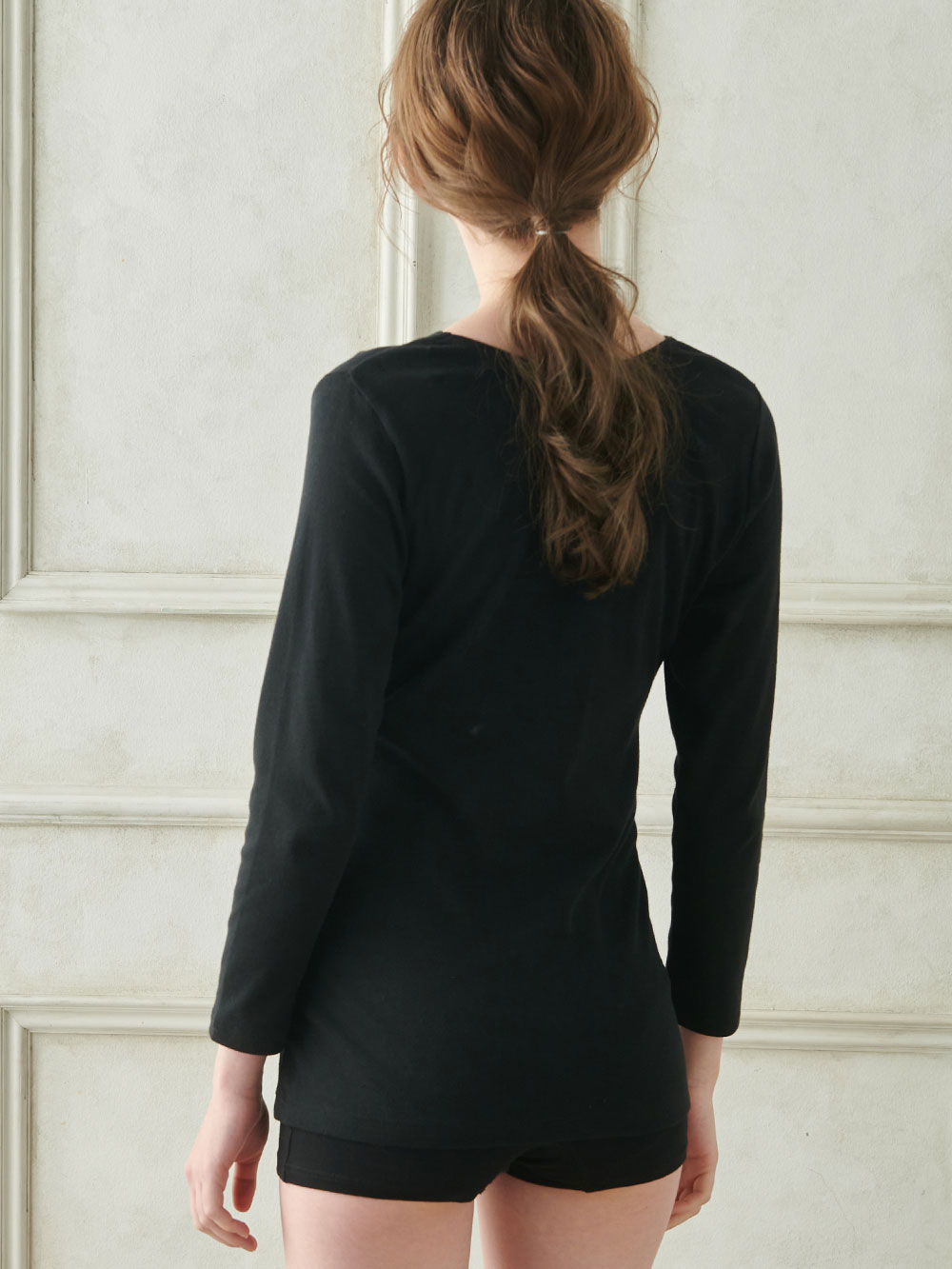 マタニティ 授乳 キャミソール|犬印本舗 授乳インナー（８分袖） オーガニックコットン素材【出産後も長く使える】|ブラック