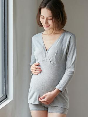 マタニティ 授乳 キャミソール|犬印本舗 授乳インナー（８分袖） オーガニックコットン素材【出産後も長く使える】|グレー