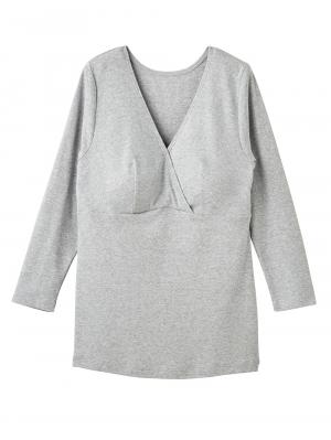 マタニティ 授乳 キャミソール|犬印本舗 授乳インナー（８分袖） オーガニックコットン素材【出産後も長く使える】|グレー