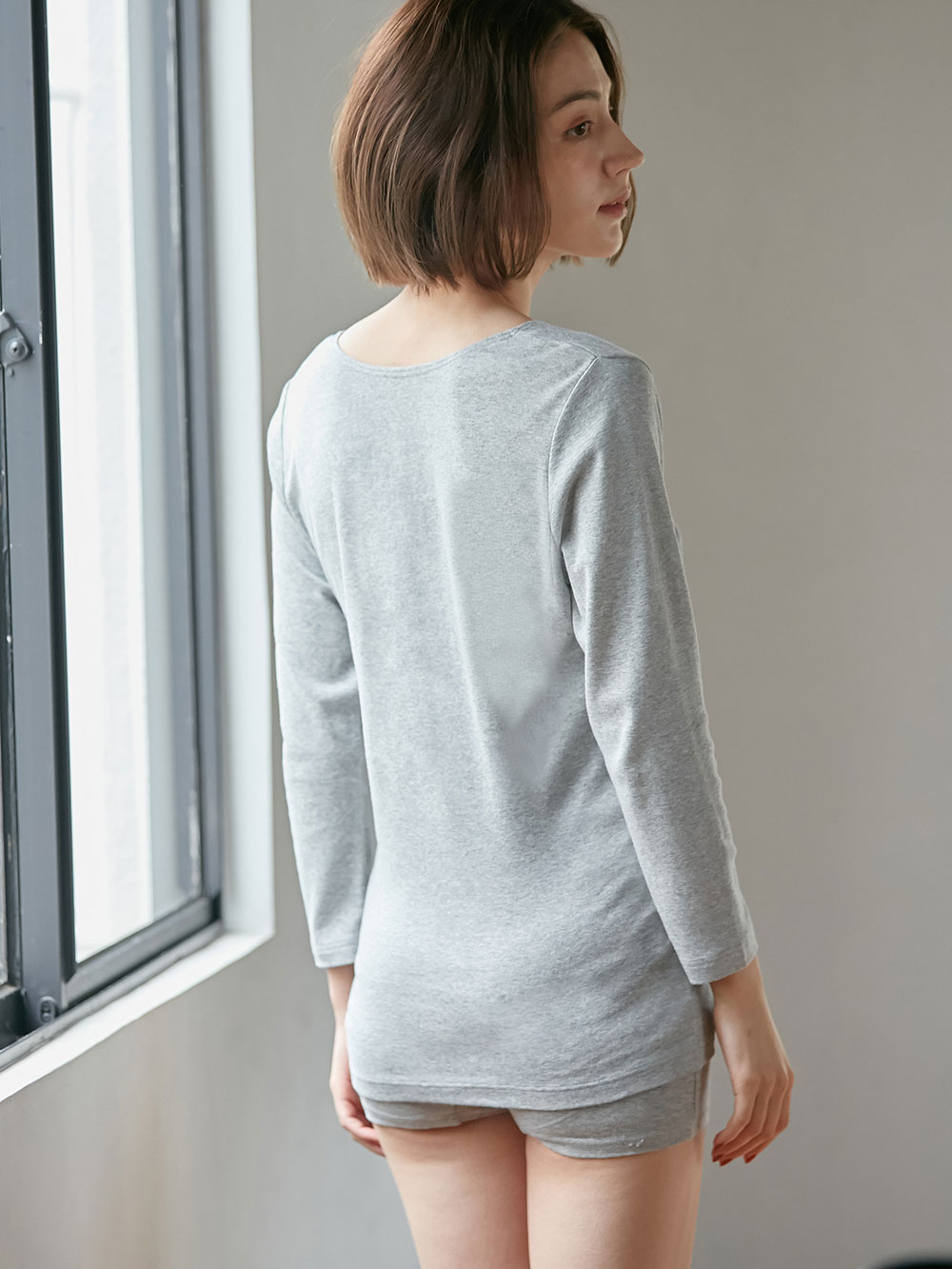 マタニティ 授乳 キャミソール|犬印本舗 授乳インナー（８分袖） オーガニックコットン素材【出産後も長く使える】|グレー