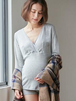 マタニティ 授乳 キャミソール|犬印本舗 授乳インナー（８分袖） オーガニックコットン素材【出産後も長く使える】|グレー