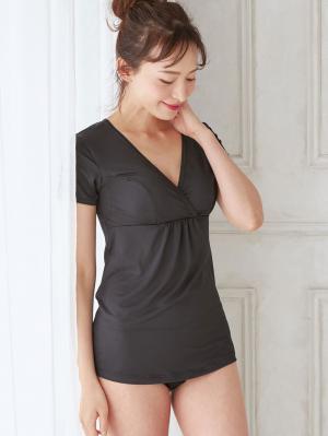 マタニティ 授乳 キャミソール|吸水速乾・接触冷感・UVカット素材二分袖汗取りインナー【出産後も長く使える】|ブラック
