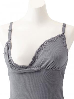 マタニティ 授乳 キャミソール|抗菌防臭　リブレース　カップ付き授乳キャミ【出産後も長く使える】