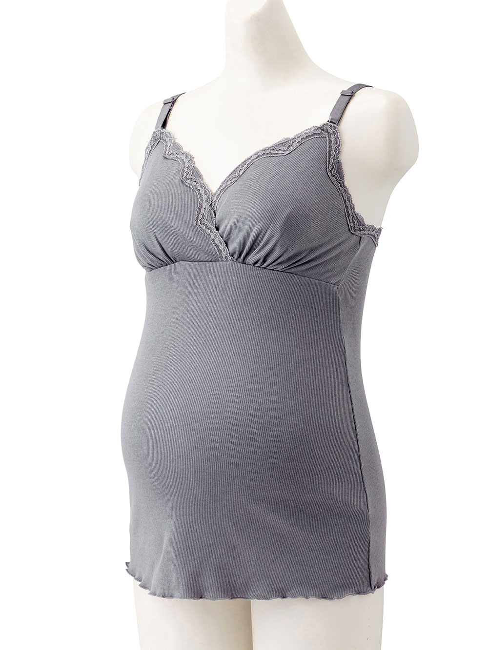 マタニティ 授乳 キャミソール|抗菌防臭　リブレース　カップ付き授乳キャミ【出産後も長く使える】