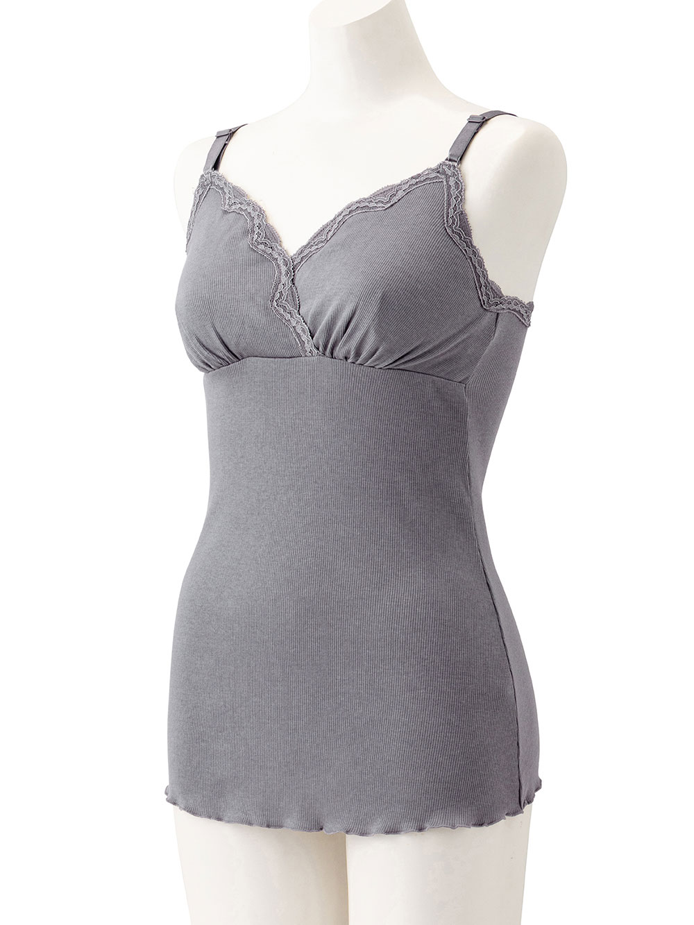 マタニティ 授乳 キャミソール|抗菌防臭　リブレース　カップ付き授乳キャミ【出産後も長く使える】