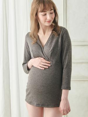 マタニティ 授乳 キャミソール|犬印本舗 毛布みたいにあたたかい カップ付き裏起毛授乳インナー(8分袖)【出産後も長く使える】|グレー