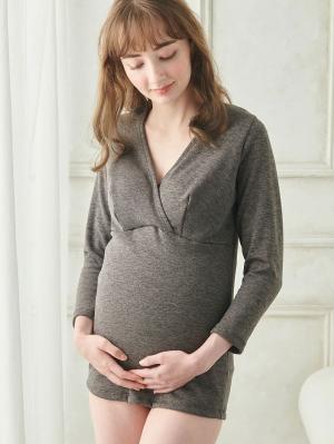 犬印本舗 毛布みたいにあたたかい　カップ付き裏起毛授乳インナー（8分袖）【出産後も長く使える】24775