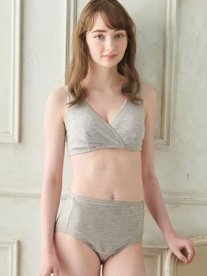 産褥ショーツ|出産準備5点セット(授乳ブラ2枚+産褥ショーツ3枚) 入院準備|杢グレー・杢グレーボーダー