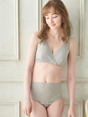 産褥ショーツ|出産準備5点セット(授乳ブラ2枚+産褥ショーツ3枚) 入院準備|杢グレー・杢グレーボーダー