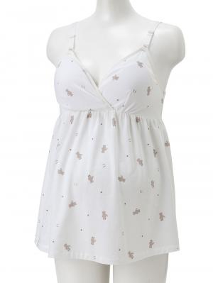 マタニティ 授乳 キャミソール|ベア天竺クマ柄授乳キャミ【出産後も長く使える】