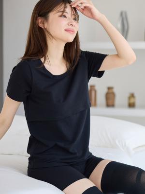 マタニティ 授乳 キャミソール|【リラクゼーションウェア】冷え対策　保温＆リカバリーサポート　momRest 　半袖Tシャツ　efe×ANGELIEBEコラボ　光電子　日本製|グレージュ