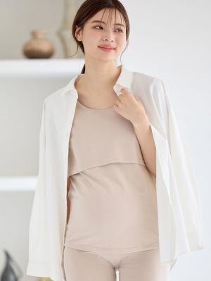 マタニティ 授乳 キャミソール|【リラクゼーションウェア】冷え対策　保温＆リカバリーサポート　momRest 　半袖Tシャツ　efe×ANGELIEBEコラボ　光電子　日本製|グレージュ