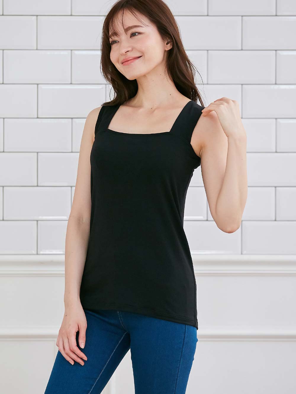 マタニティ 授乳 キャミソール|ブラのヒモが隠れる授乳ができるタンクトップ　抗菌防臭　綿混モダール|ブラック