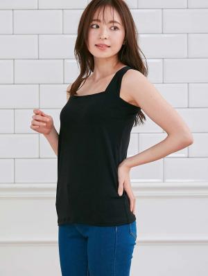 マタニティ 授乳 キャミソール|ブラのヒモが隠れる授乳ができるタンクトップ　抗菌防臭　綿混モダール|ブラック