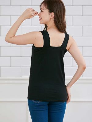 マタニティ 授乳 キャミソール|ブラのヒモが隠れる授乳ができるタンクトップ　抗菌防臭　綿混モダール|ブラック