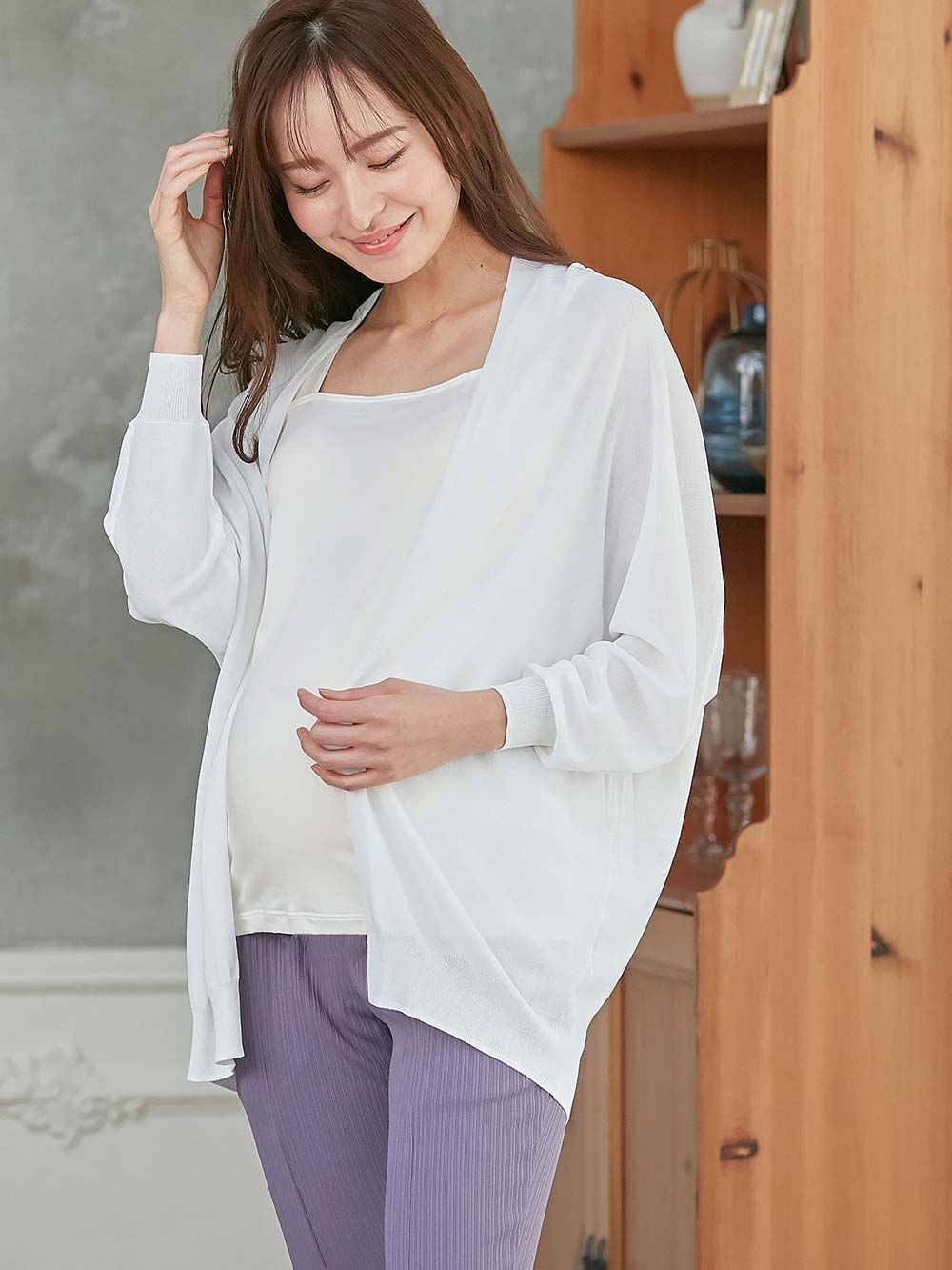 マタニティ 授乳 キャミソール|ブラのヒモが隠れる授乳ができるタンクトップ　抗菌防臭　綿混モダール|オフ