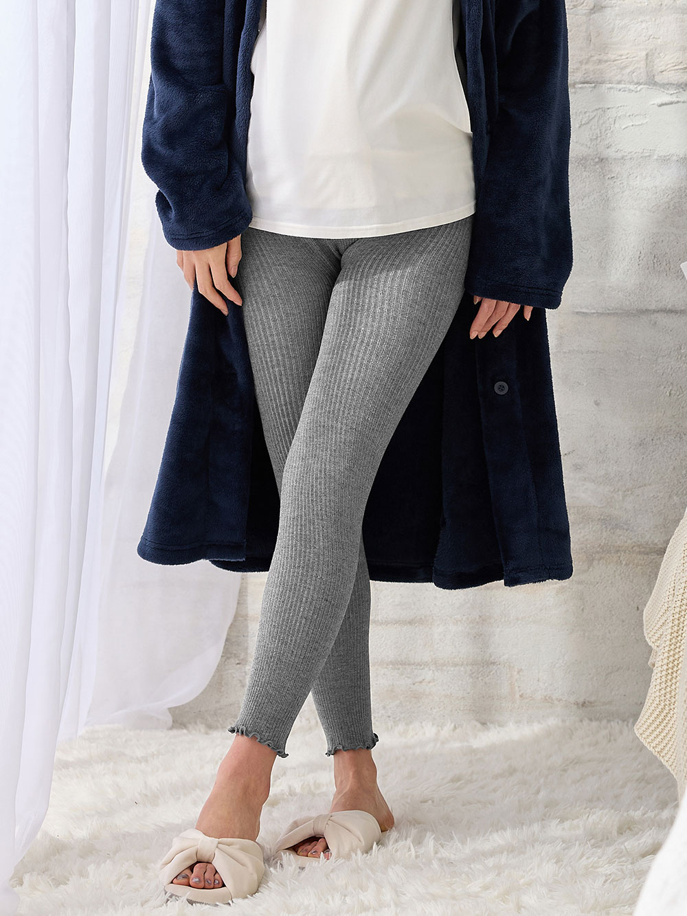 マタニティレッグウェア|犬印本舗 ウエストらくらく腹巻付きレギンス【出産後も長く使える】|グレー