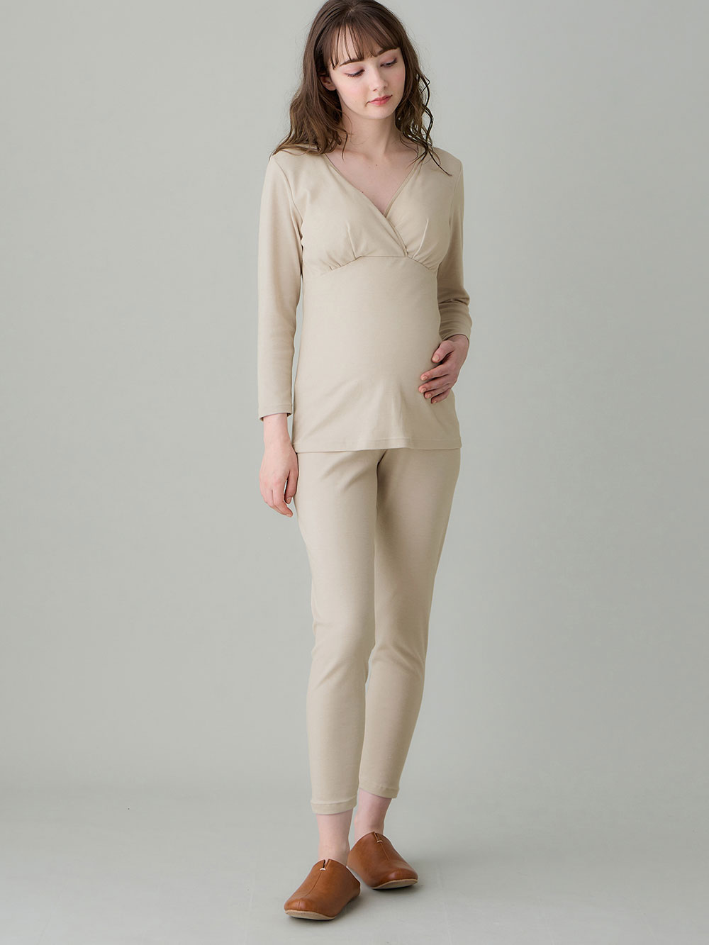 マタニティレッグウェア|Rosemadame（ローズマダム）綿混裏微起毛スムースリブレギンス|オフベージュ
