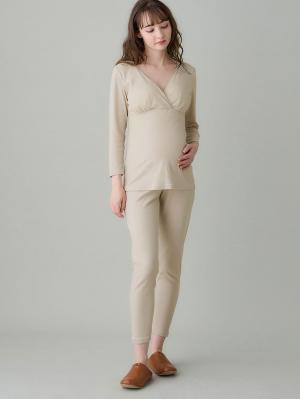 マタニティレッグウェア|Rosemadame（ローズマダム）綿混裏微起毛スムースリブレギンス|オフベージュ