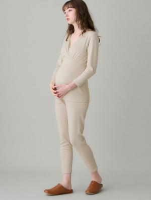 マタニティレッグウェア|Rosemadame（ローズマダム）綿混裏微起毛スムースリブレギンス|オフベージュ