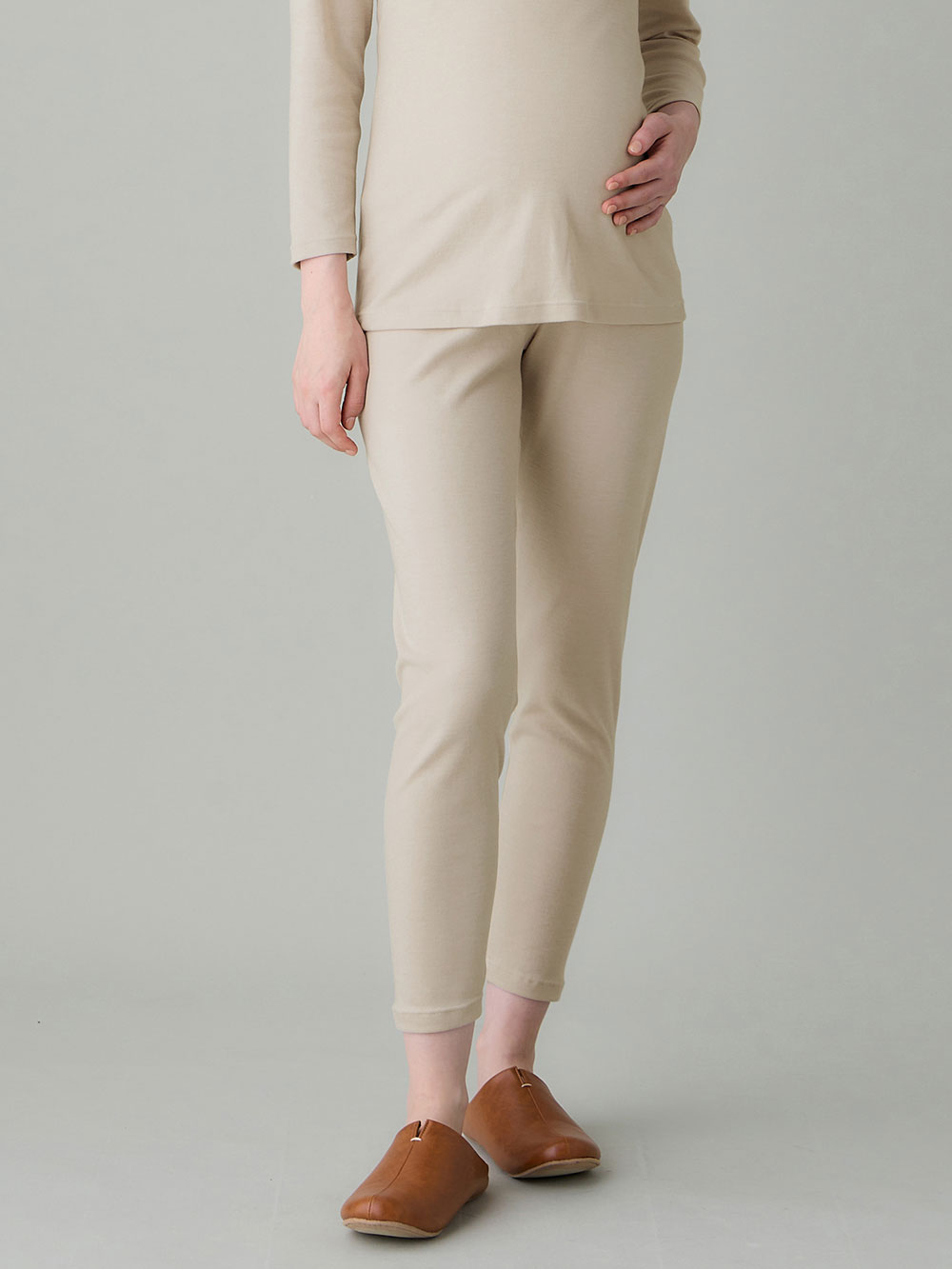 マタニティレッグウェア|Rosemadame（ローズマダム）綿混裏微起毛スムースリブレギンス|オフベージュ
