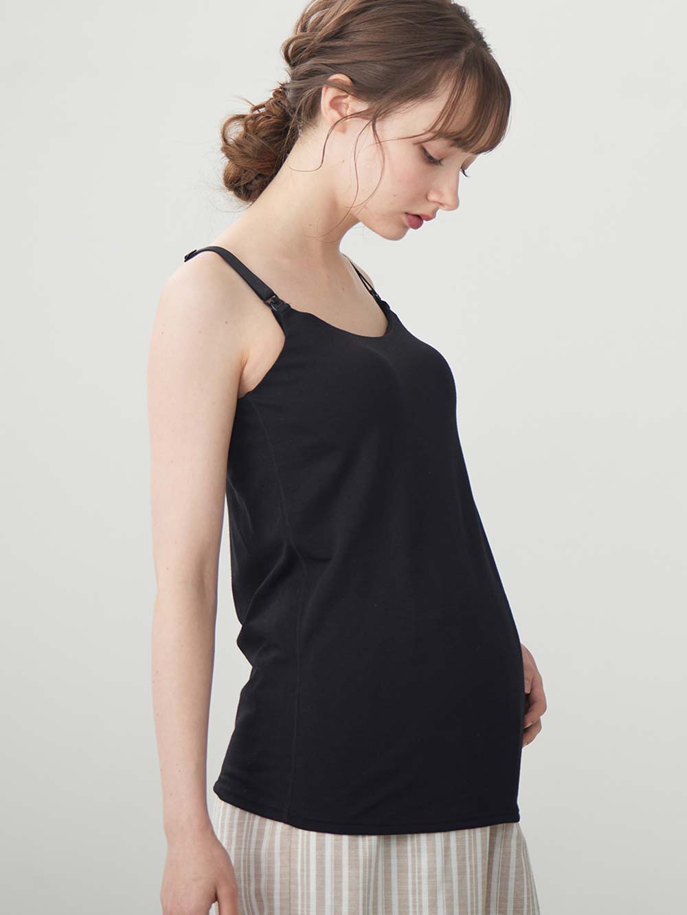 マタニティ 授乳 キャミソール|助産院監修　ママとつくったふんわり授乳ブラキャミ 【垂れ防止】フィットグミ入り【出産後も長く使える】|ブラック（U型ネック）