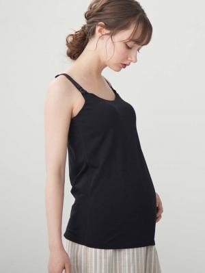マタニティ 授乳 キャミソール|助産院監修　ママとつくったふんわり授乳ブラキャミ 【垂れ防止】フィットグミ入り【出産後も長く使える】|ブラック（U型ネック）