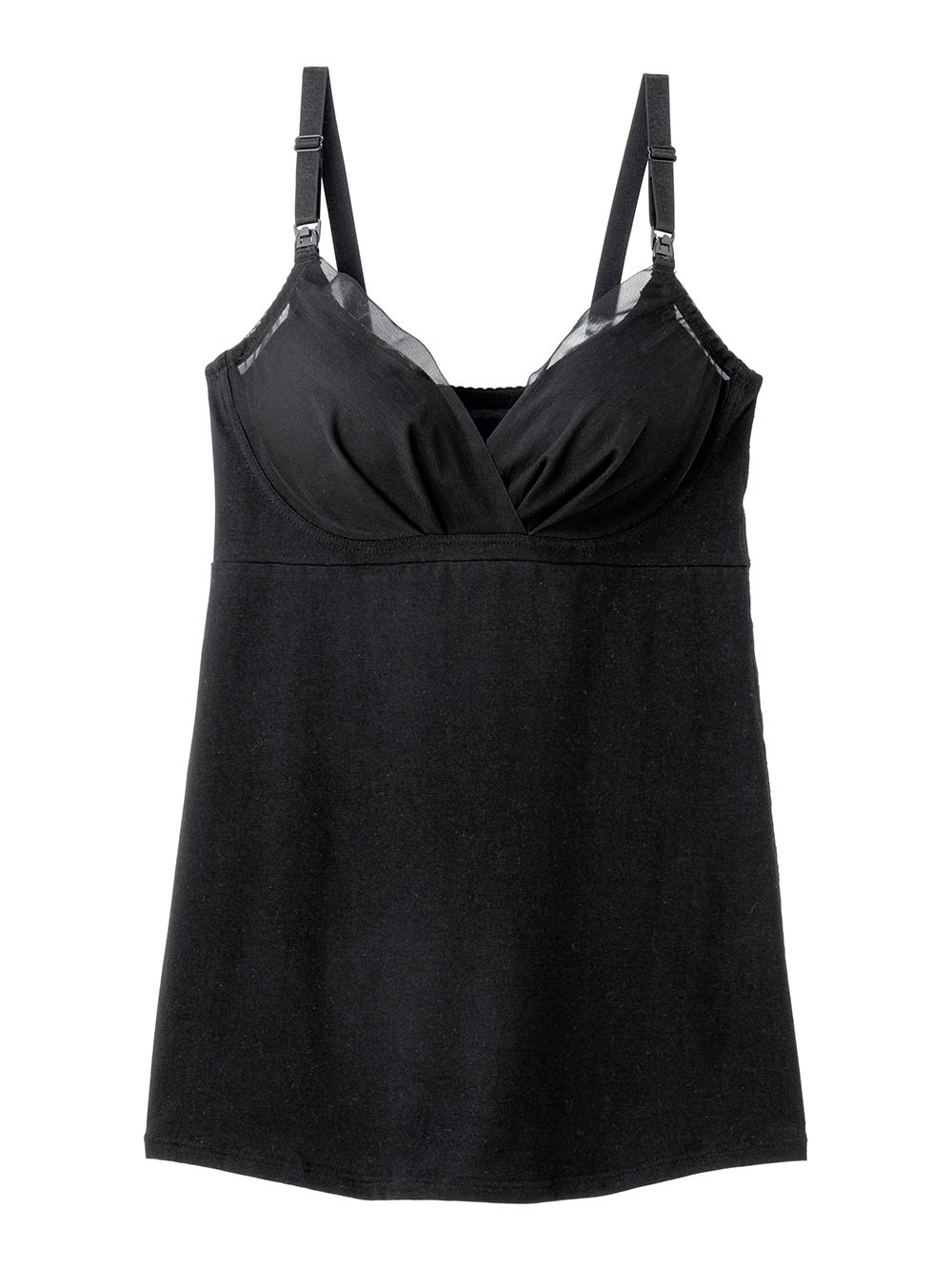 マタニティ 授乳 キャミソール|助産院監修　ママとつくったふんわり授乳ブラキャミ 【垂れ防止】フィットグミ入り【出産後も長く使える】|ブラック