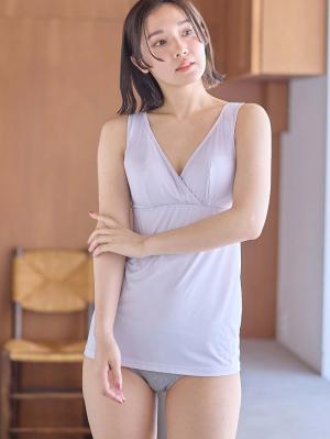 マタニティ 授乳 キャミソール|犬印本舗　着るだけひんやり授乳タンクトップ【出産後も長く使える】接触冷感|ラベンダー