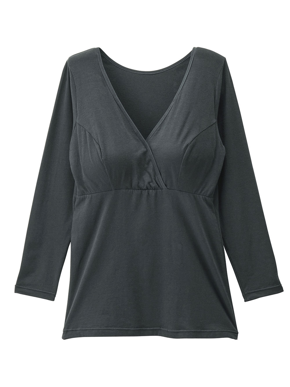 マタニティ 授乳 キャミソール|吸湿発熱 綿混防寒9分袖マタニティ・授乳インナー|ブラック