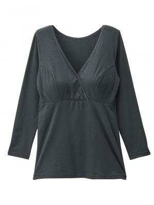 マタニティ 授乳 キャミソール|吸湿発熱 綿混防寒9分袖マタニティ・授乳インナー|ブラック