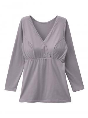 マタニティ 授乳 キャミソール|吸湿発熱 綿混防寒9分袖マタニティ・授乳インナー|グレー