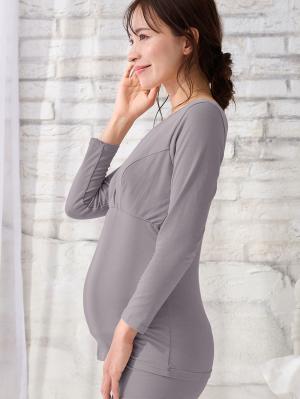 マタニティ 授乳 キャミソール|吸湿発熱 綿混防寒9分袖マタニティ・授乳インナー|グレー