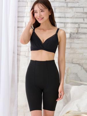 妊婦帯・腹帯・産前ガードル|犬印本舗　丈が選べる裏起毛オーバーパンツ（1分丈・３分丈・５分丈）【出産後も長く使える】|ブラック（3分丈）