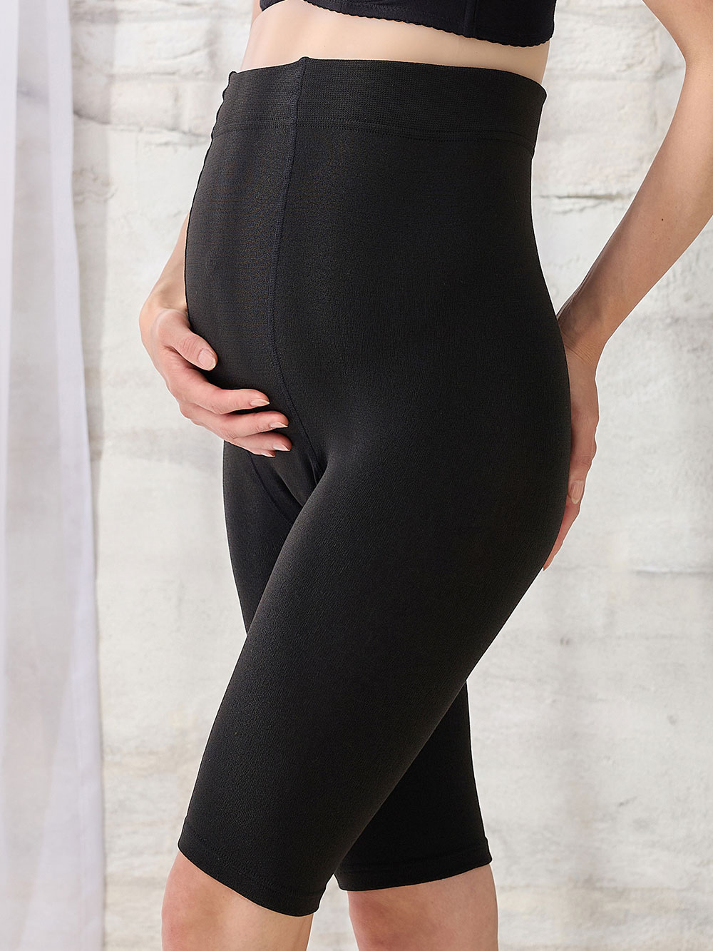 妊婦帯・腹帯・産前ガードル|犬印本舗　丈が選べる裏起毛オーバーパンツ（1分丈・３分丈・５分丈）【出産後も長く使える】|ブラック（5分丈）