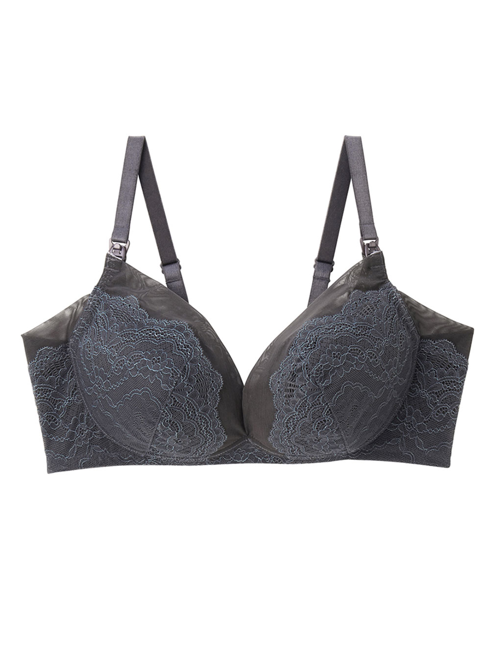 授乳ブラ・マタニティブラ（マタニティインナー・産後用品）|Rosemadame（ローズマダム）レースストラップオープン授乳ブラ|チャコール