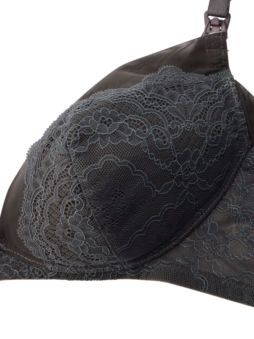 授乳ブラ・マタニティブラ（マタニティインナー・産後用品）|Rosemadame（ローズマダム）レースストラップオープン授乳ブラ|チャコール
