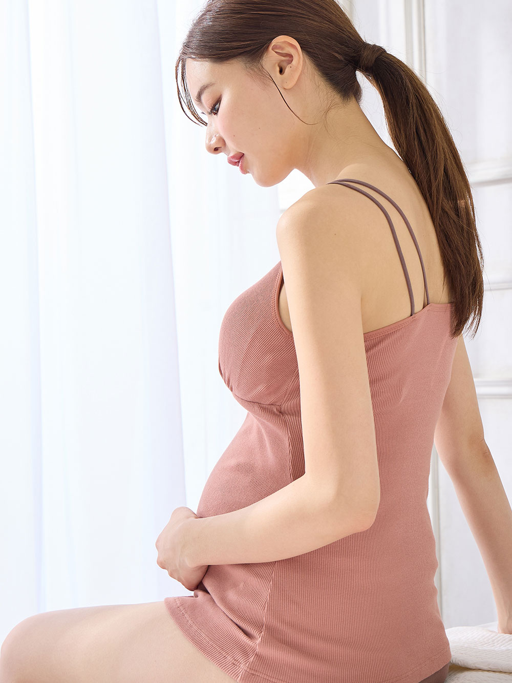 マタニティ 授乳 キャミソール|Rosemadame（ローズマダム）ストレッチリブクロス授乳キャミソール|オレンジ