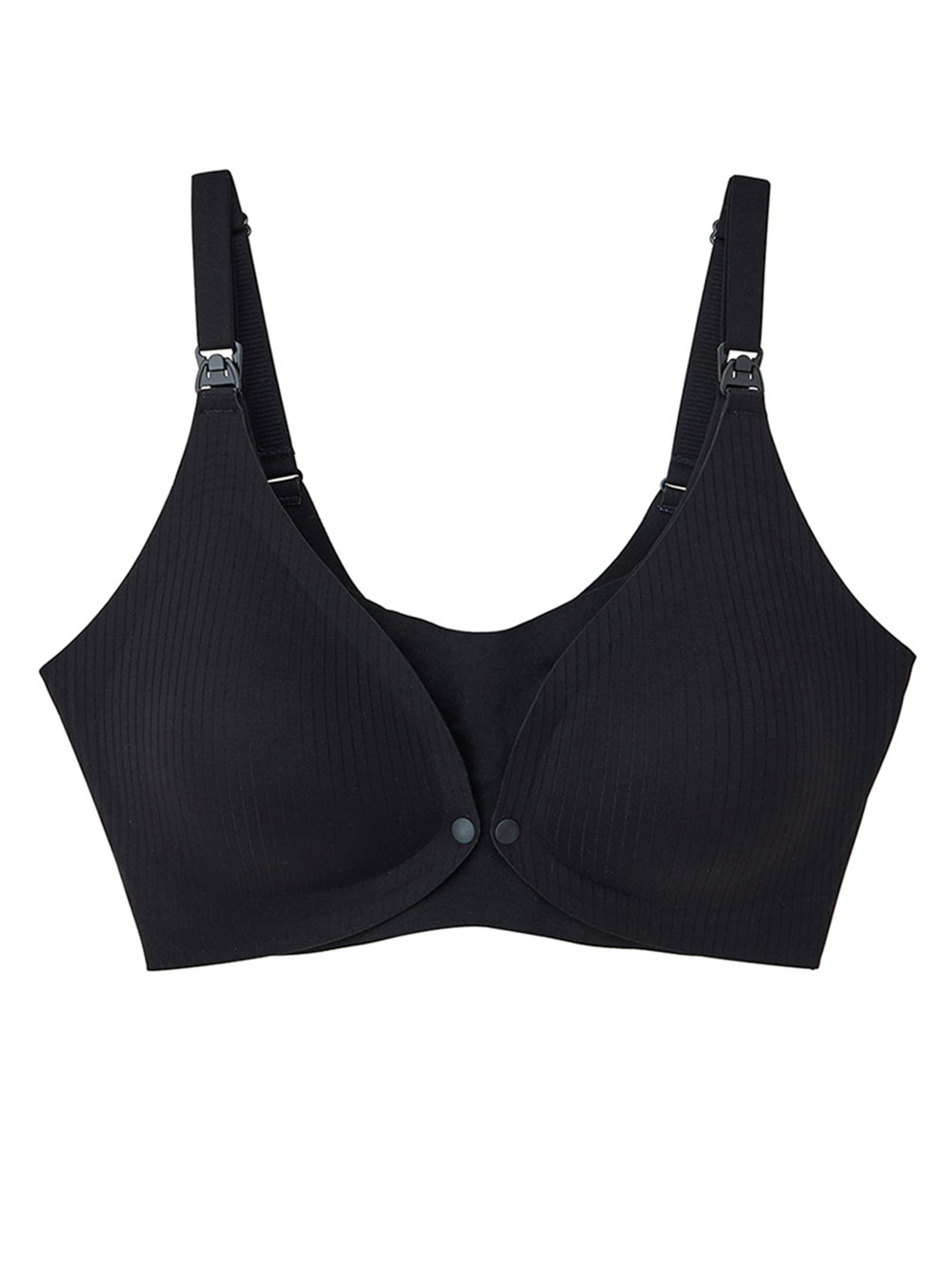 授乳ブラ・マタニティブラ（マタニティインナー・産後用品）|ストレスフリー　前開きシームレスカップ授乳ブラ　脇高　垂れ防止 ｜ マタニティ・授乳ブラ脇高|ブラック