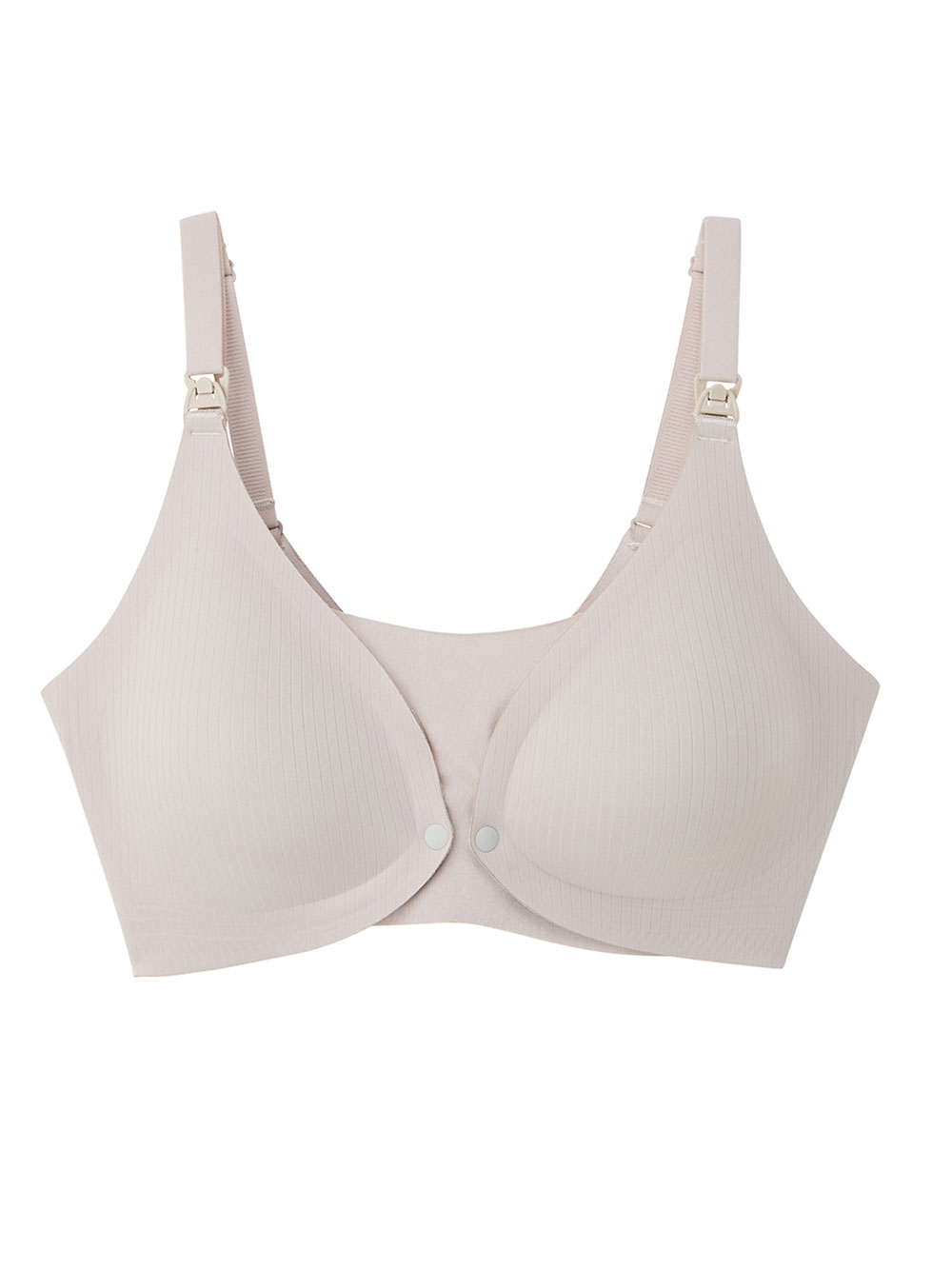 授乳ブラ・マタニティブラ（マタニティインナー・産後用品）|ストレスフリー　前開きシームレスカップ授乳ブラ　脇高　垂れ防止 ｜ マタニティ・授乳ブラ脇高|グレージュ